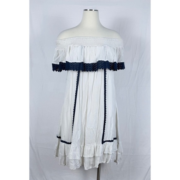 Ace Fashon Dresses & Skirts - Vintage White Off Shoulder Dress L Smocked Ruffle Lace Gypsy Hippie 70s Festival